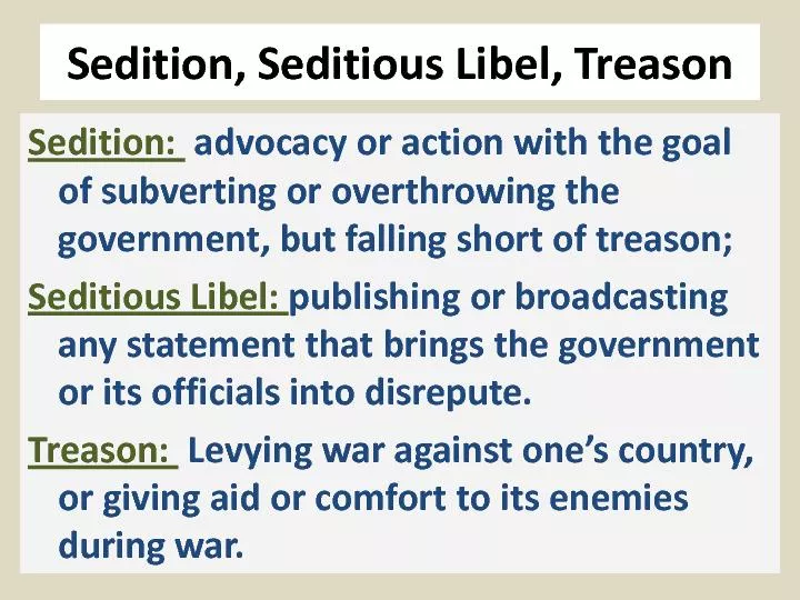 Sedition, Seditious Libel, Treason