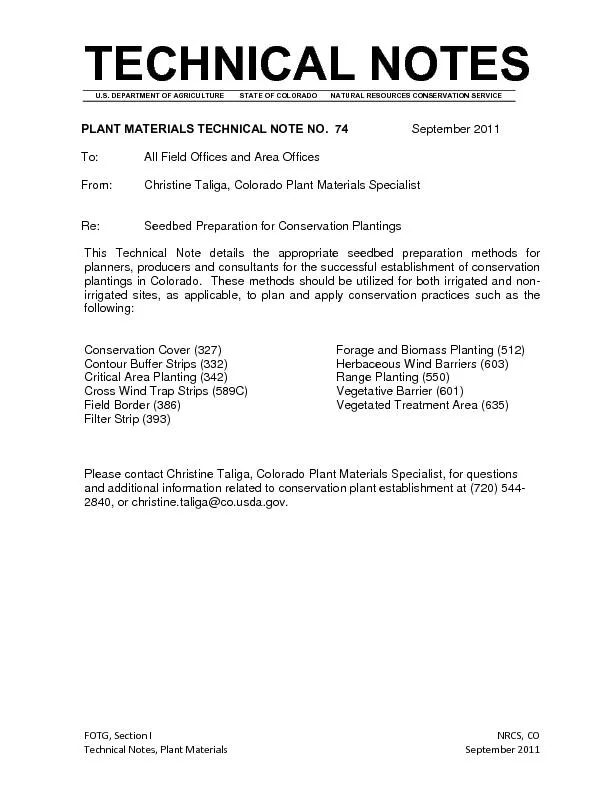 TECHNICAL NOTESU.S. DEPARTMENT OF AGRICULTURE        STATE OF COLORADO