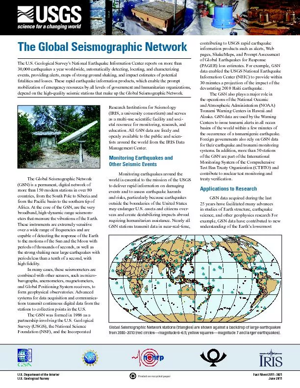 The Global Seismographic Network The U.S. Geological Survey’s Na