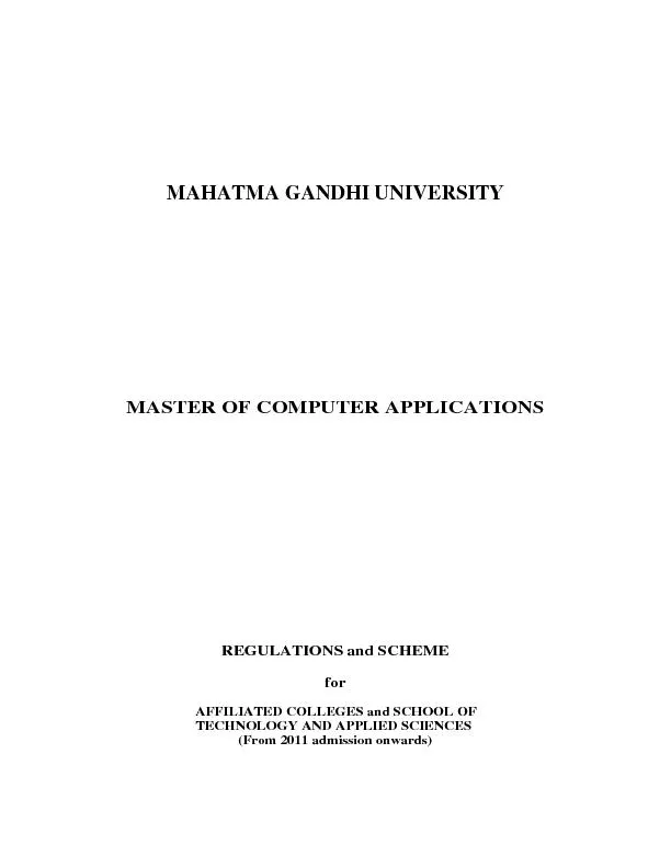 MAHATMA GANDHI UNIVERSITY MASTER OF COMPUTER APPLICATIONS REGULATIONS