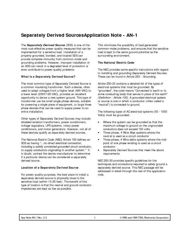 Separately Derived SourcesApplication Note - AN-    App Note AN- Rev.