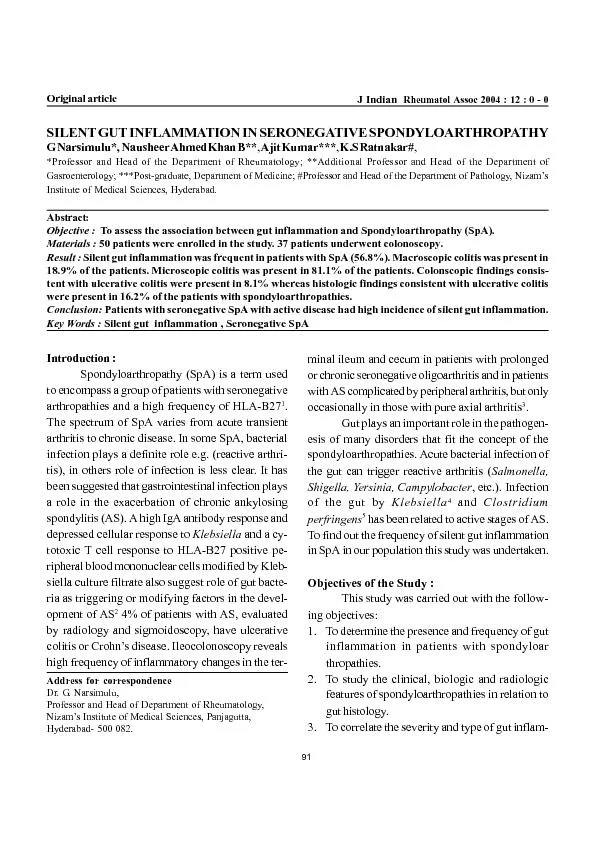 91SILENT GUT INFLAMMATION IN SERONEGATIVE SPONDYLOARTHROPATHYGasroente