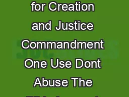 TEN COMMANDMENTS FOR THE ENVIRONMENT Pope Benedict XVI Speaks Out for Creation and Justice