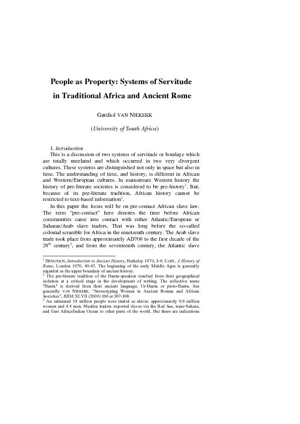 People as Property: Systems of Servitude  in Traditional Africa and An