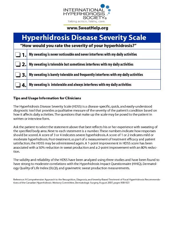 Hyperhidrosis Disease Severity Scale“How would you rate the sev