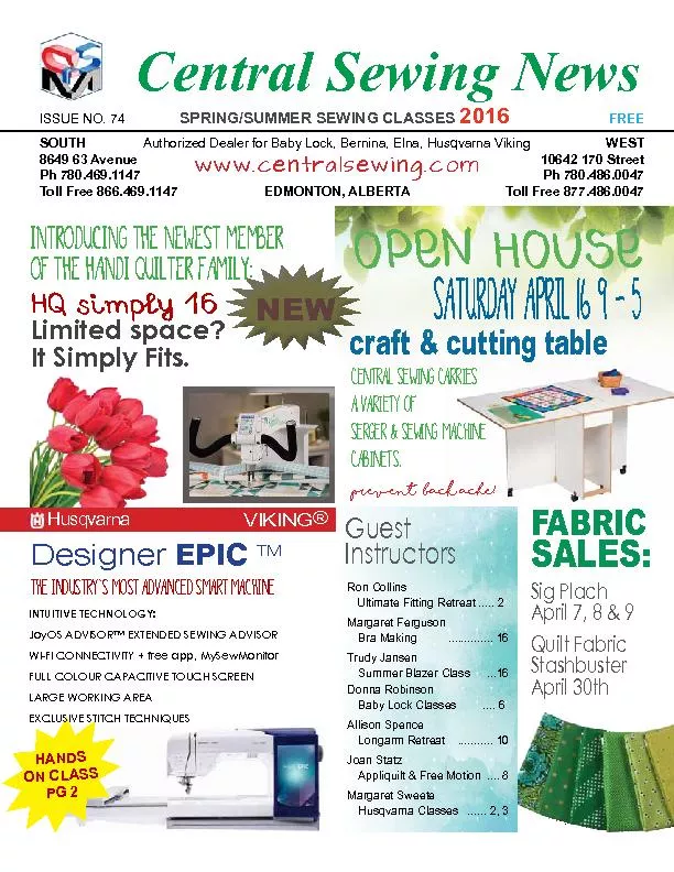 craft & cutting tableCENTRAL SEWING carries a variety of serger & sewi