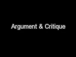 Argument & Critique