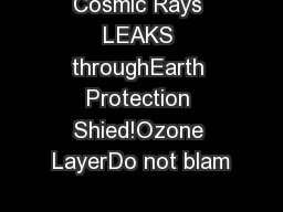 Cosmic Rays LEAKS throughEarth Protection Shied!Ozone LayerDo not blam