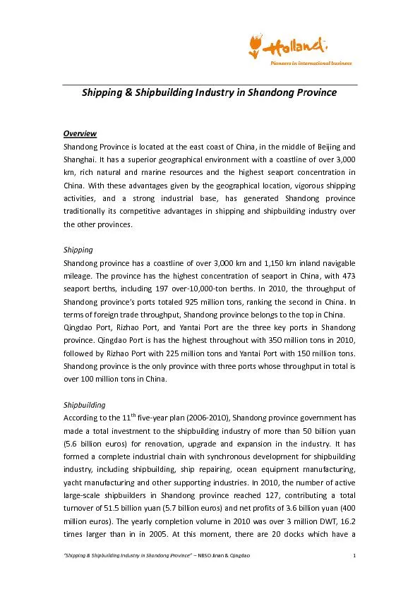 “Shipping&ShipbuildingIndustryinShandongProvince”