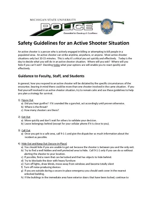 uidelines for an Active Shooter Situation