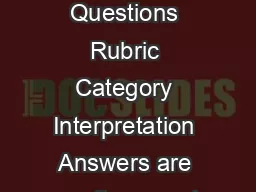 Name  Class  Date  Reading ComprehensionCritical Thinking Questions Rubric Category Interpretation