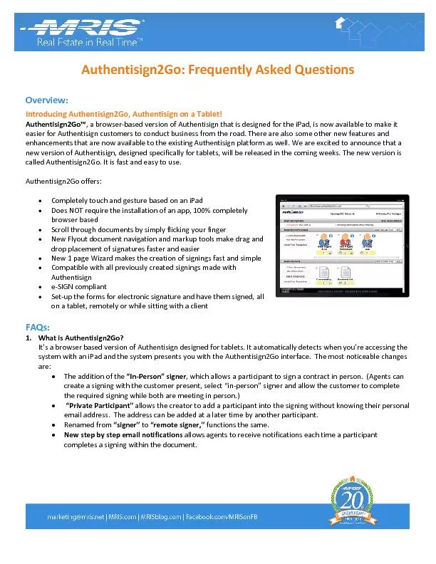 Authentisign2GoFrequently Asked QuestionsOverview: