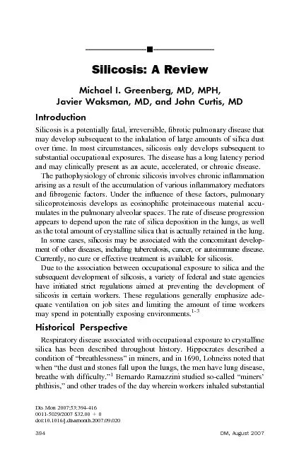 Silicosis:AReviewMichaelI.Greenberg,MD,MPH,JavierWaksman,MD,andJohnCur