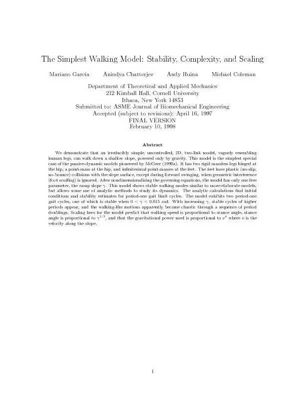 TheSimplestWalkingModel:Stability,Complexity,andScalingMarianoGarciaAn