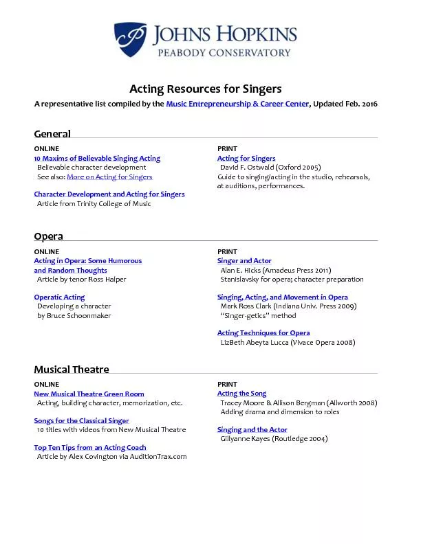 Acting Resources for Singers