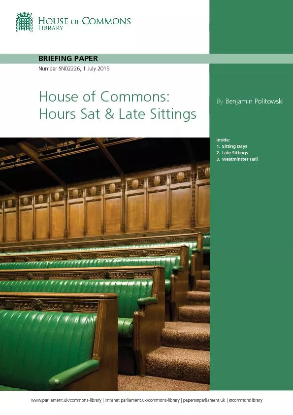 www.parliament.uk/commonslibrary |intranet.parliament.uk/commonslibrar