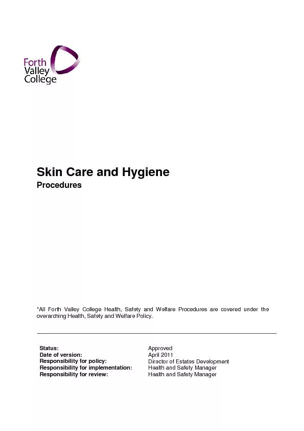 Skin Care and HygieneProcedureAll Forth Valley College Health, Safety