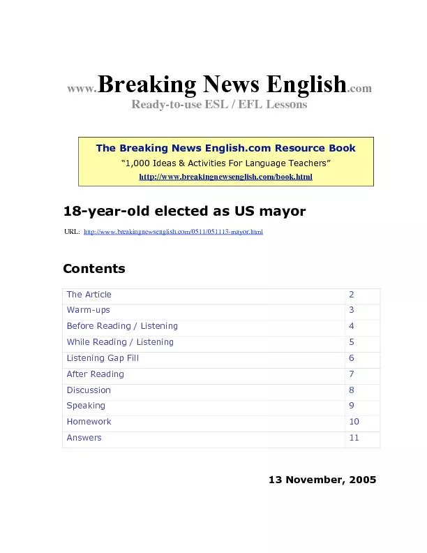 year-old elected as US mayor  URL:  http://www.breakingnewsenglish.com