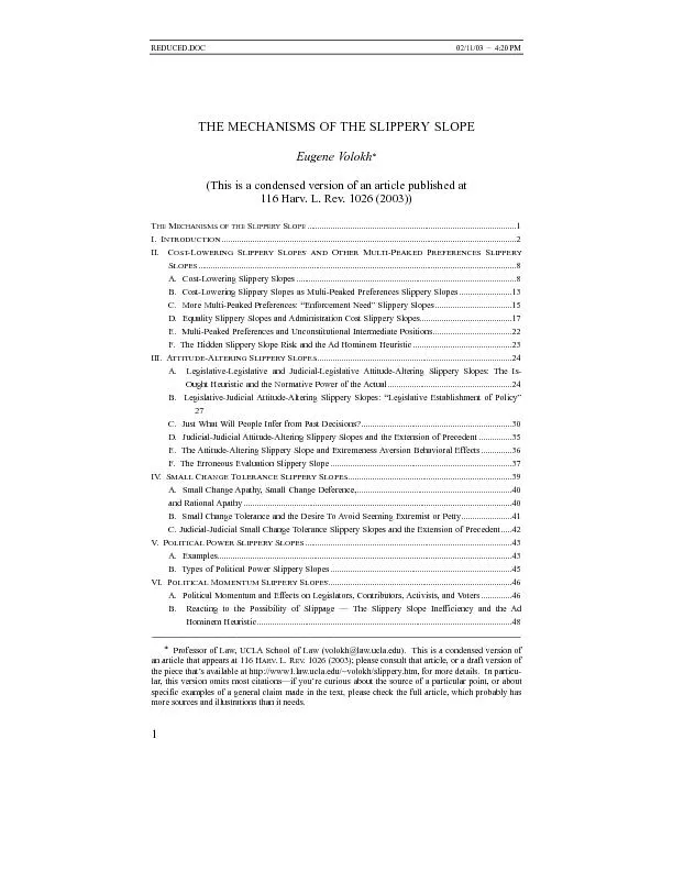 THE MECHANISMS OF THE SLIPPERY SLOPE Eugene Volokh116 Harv. L. Rev. 10