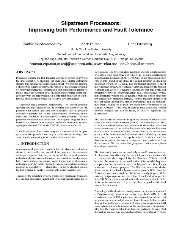 Slipstream Processors:Improving both Performance and Fault ToleranceAB
