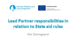 Lead Partner responsibilities in relation to State aid rule
