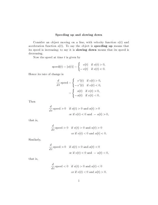 SpeedingupandslowingdownConsideranobjectmovingonaline,withvelocityfunc