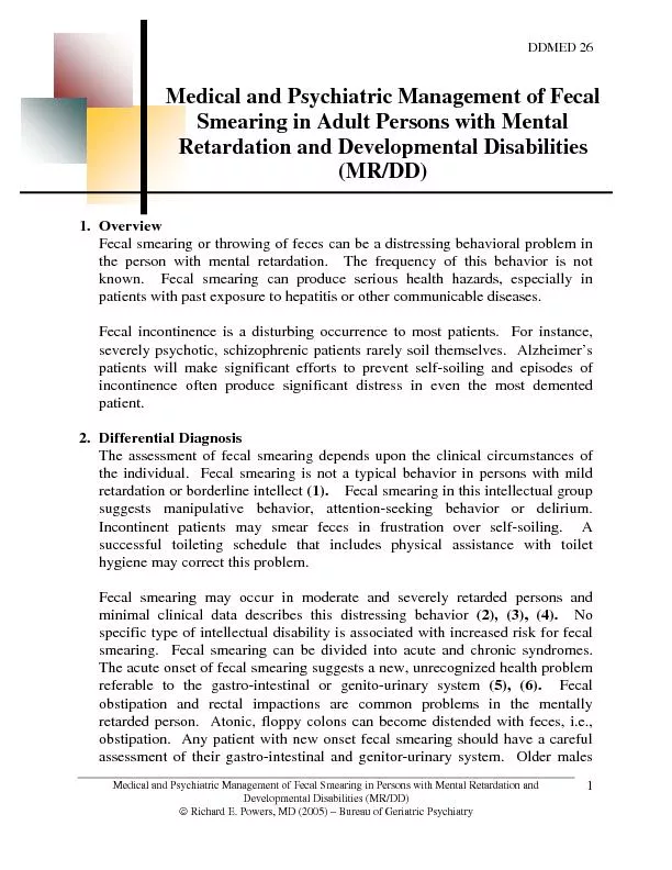 Medical and Psychiatric Management of Fecal Smearing in Persons with M