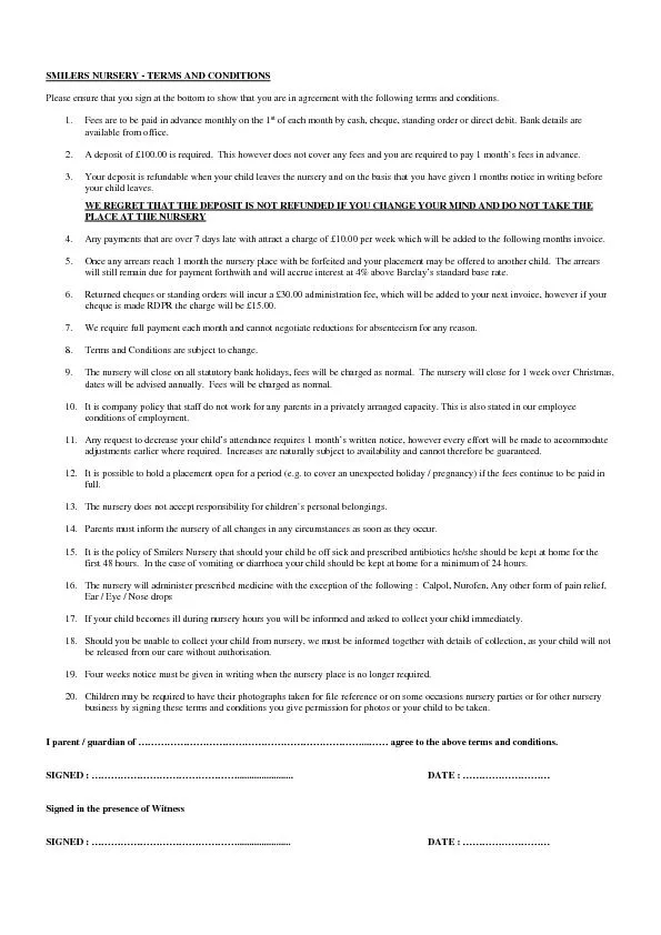 SMILERS NURSERY - TERMS AND CONDITIONS