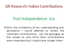 GR Research: Indian Contributions