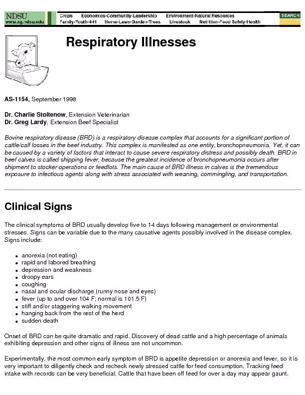 Respiratory IllnessesAS-1154, September 1998 Dr. Charlie Stoltenow, Ex