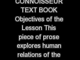 UNIT III HUMAN INTEREST THE CONNOISSEUR TEXT BOOK Objectives of the Lesson This piece