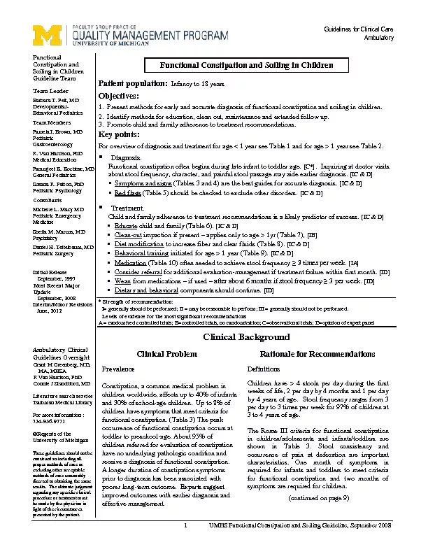 UMHS Functional Constipation and Soiling Guideline, September 2008
...