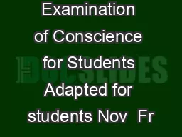 Examination of Conscience for Students Adapted for students Nov  Fr