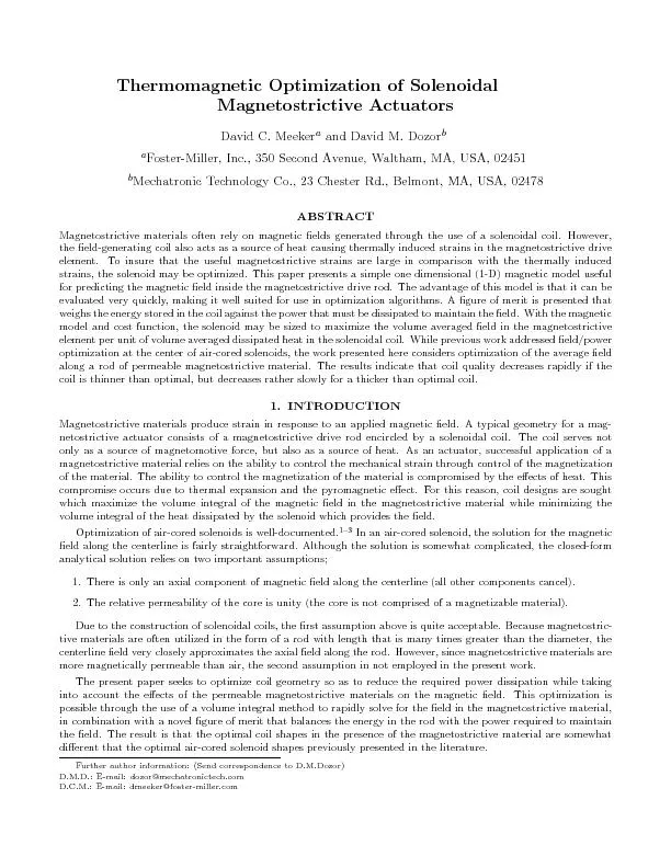 ThermomagneticOptimizationofSolenoidalMagnetostrictiveActuatorsDavidC.