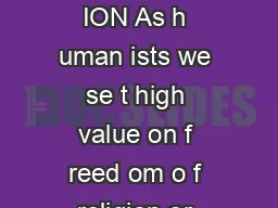 CONSCIE NTI OUS OBJECT ION As h uman ists we se t high value on f reed om o f religion