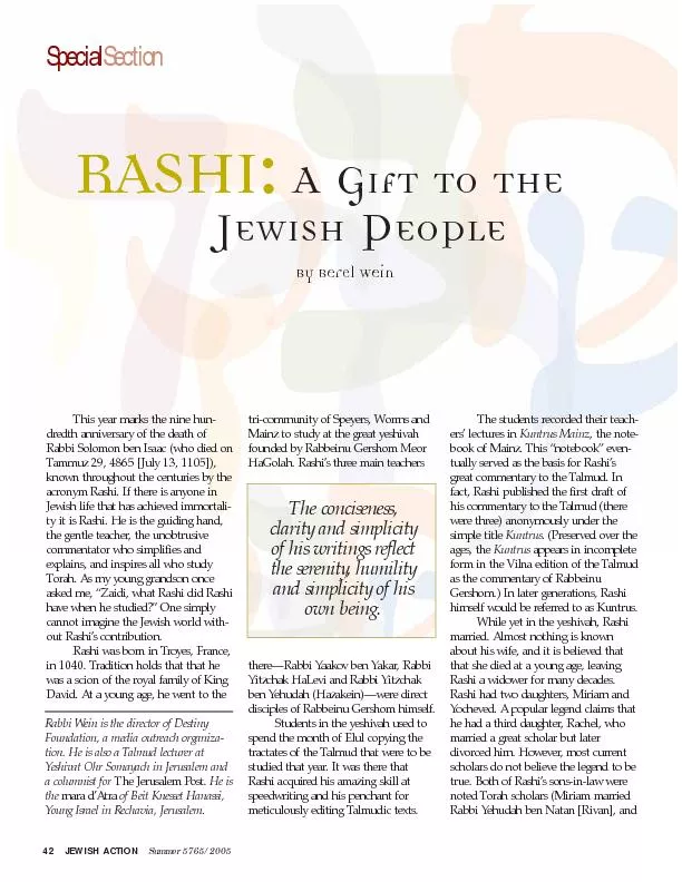 JEWISH ACTION43Yocheved married Rabbi Meir benShmuel), and are quoted