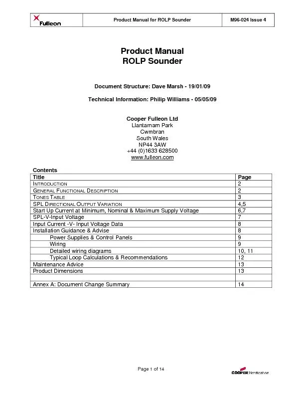 Product Manual for ROLP SounderM96-024 Issue 4
