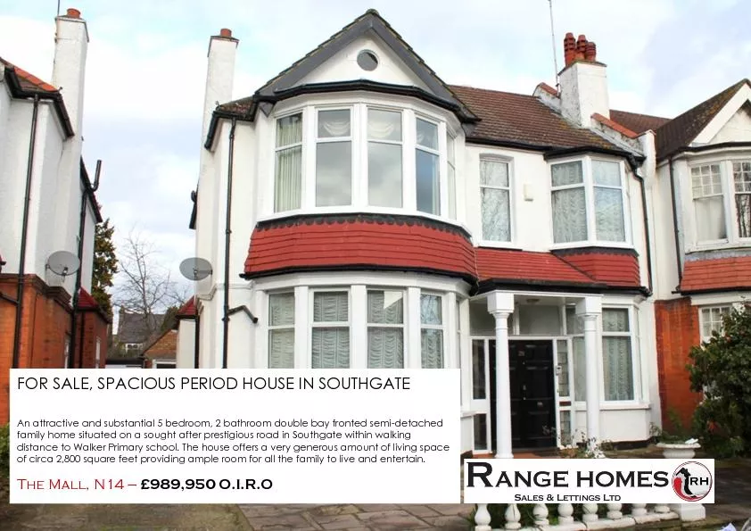 FOR SALE, SPACIOUS PERIOD HOUSE IN SOUTHGATE