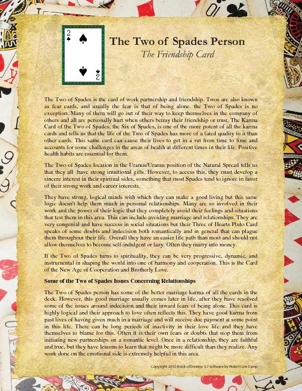 The Two of Spades PersonThe Friendship CardCopyright 2010 Book of Dest
