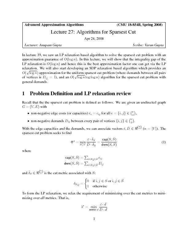 AdvancedApproximationAlgorithms(CMU18-854B,Spring2008)Lecture27:Algori