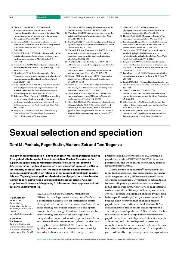 from sexual selection (see Turelli Here, we focus on recent empirical