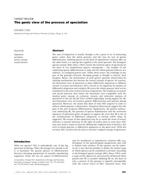 TARGETREVIEWTARGETREVIEWThegenicviewoftheprocessofspeciationCHUNG-IWUD