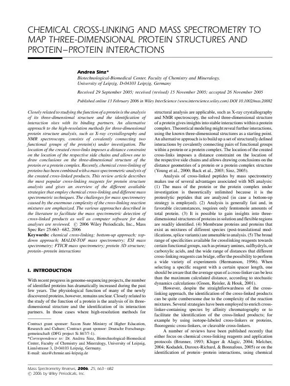 CHEMICALCROSS-LINKINGANDMASSSPECTROMETRYTOMAPTHREE-DIMENSIONALPROTEINS