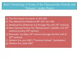 Brief Chronology of Some of the Characteristic Periods and