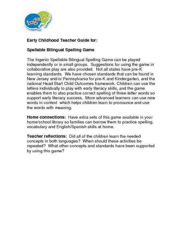 Early Childhood Teacher Guide for: