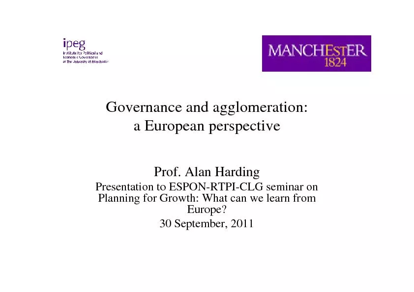 Governance and agglomeration: a European perspectiveProf. Alan Harding