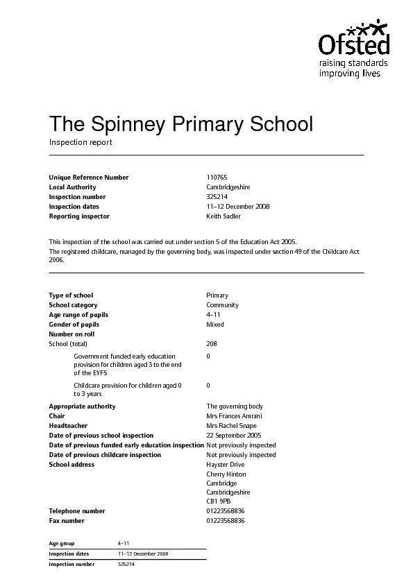 The Spinney Primary SchoolInspection report