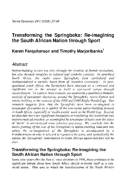 2003):27-48theSpringboks:Re-imaginingtheSouthAfricanNationthroughSport