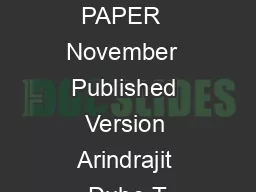 IRLE WORKING PAPER  November  Published Version Arindrajit Dube T