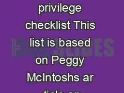 Ablebodied privilege checklist This list is based on Peggy McIntoshs ar ticle on